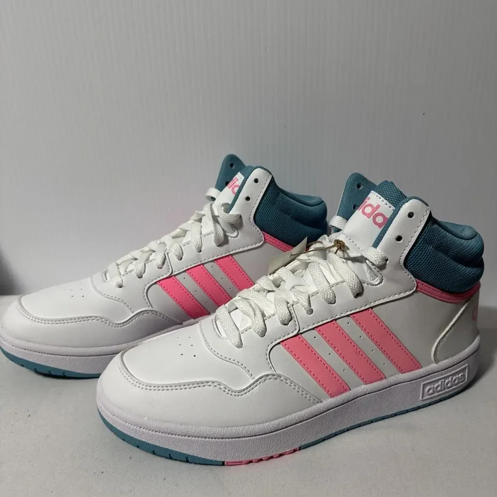 Adidas Hoops Mid 3.0 K White Pink Teal HQ1256 Kids Youth Size 7 Men 7 Womens 8.5